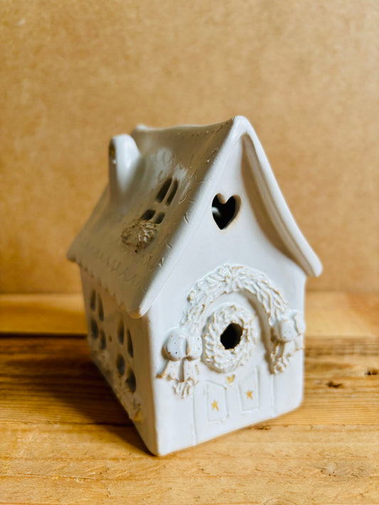 Maison de Noël - photophore blanc et or 9