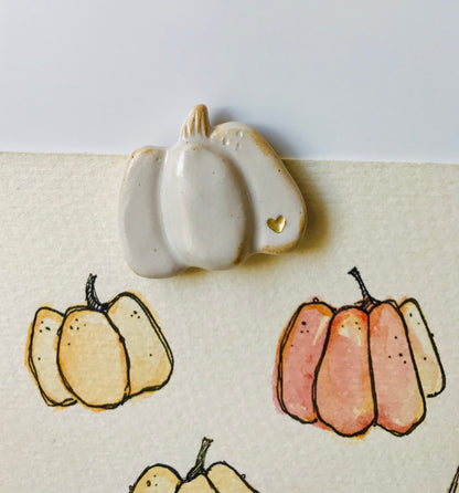 Two pumpkins - white and gold magnets