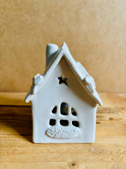 Maison de Noël - photophore blanc et or 8