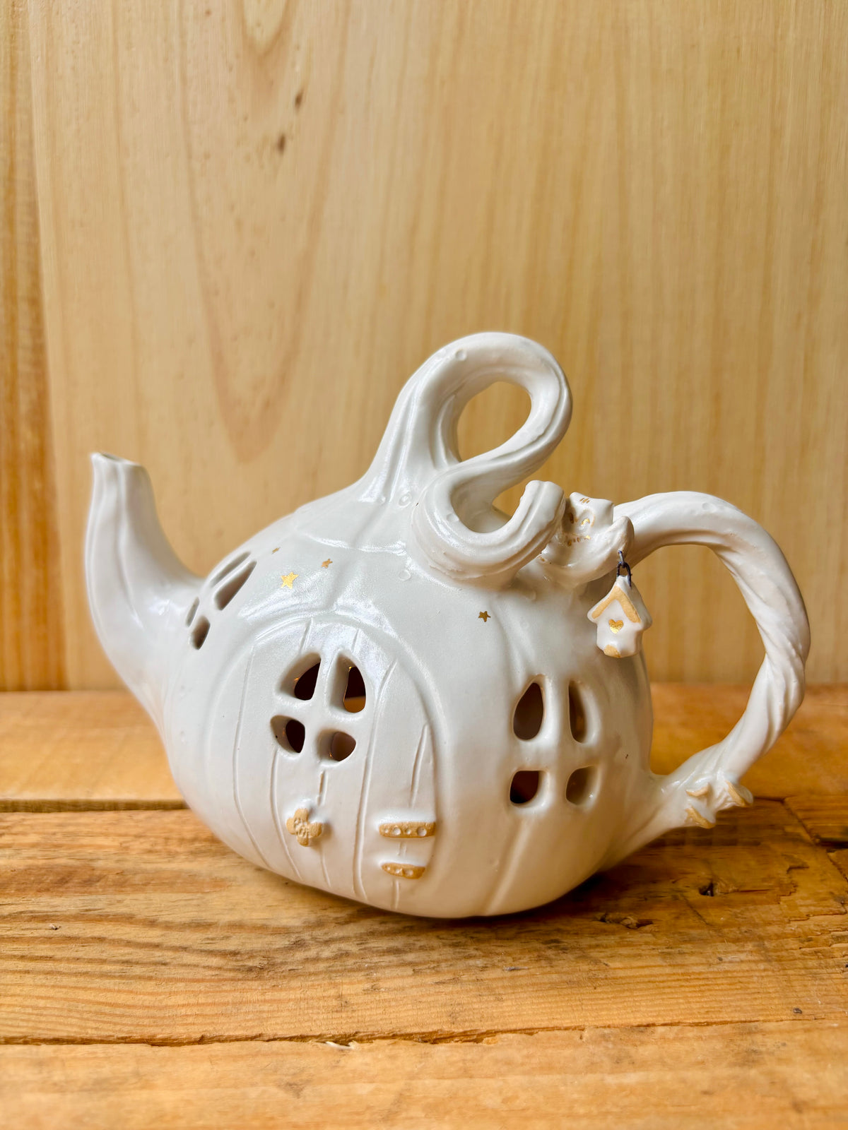Théière citrouille - photophore blanc et or - 1 - imparfaite