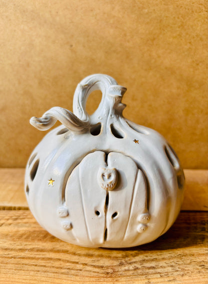 PRECOMMANDE - Maison citrouille - photophore blanc et or