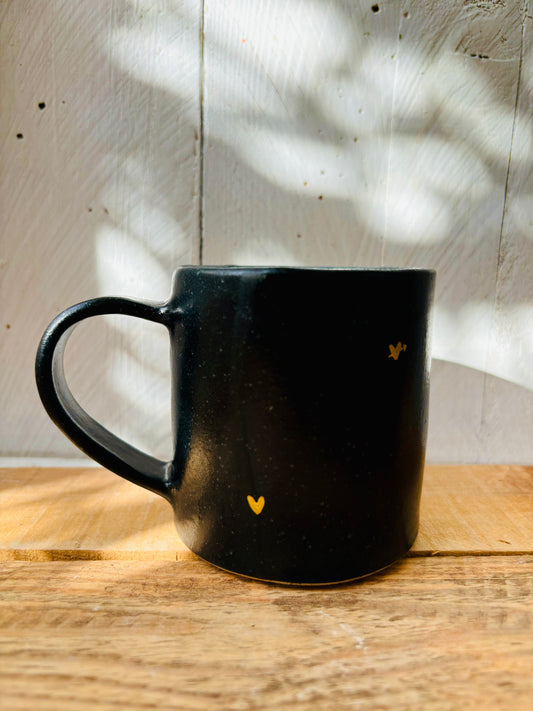 Heart Mug - black and gold - imperfect