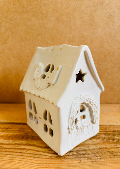House 1 - white and gold tealight holder