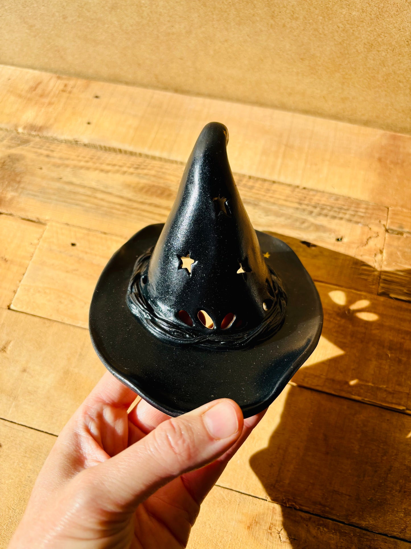 Chapeau de Sorcière  - photophore noir et doré 2