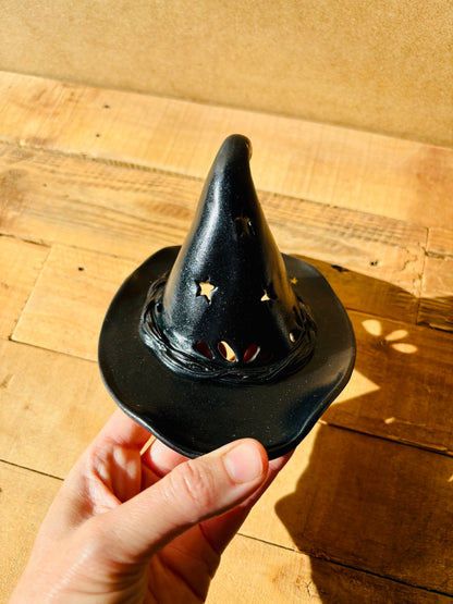 Chapeau de Sorcière  - photophore noir et doré 2