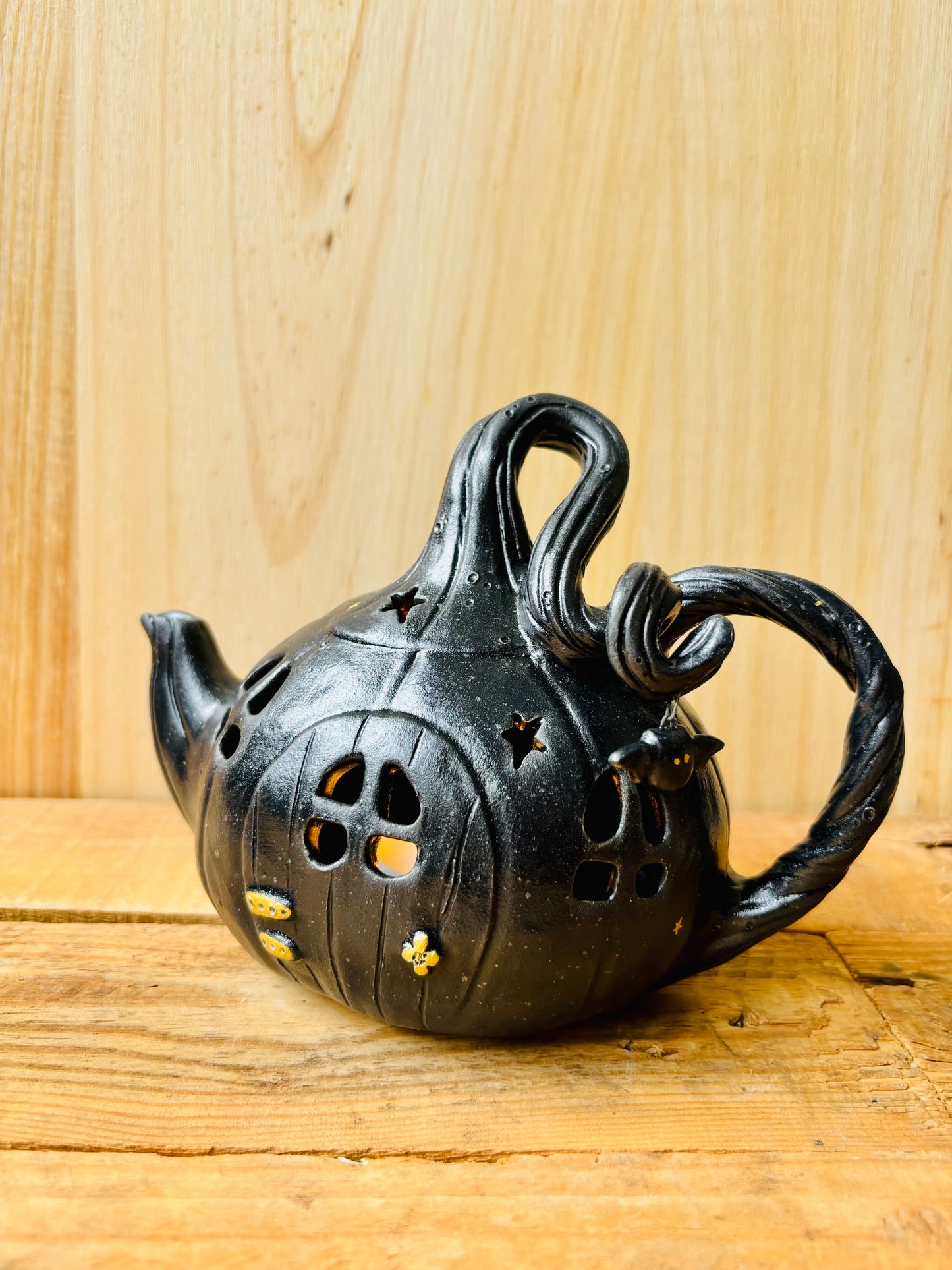 Théière citrouille - photophore noir et doré - 2
