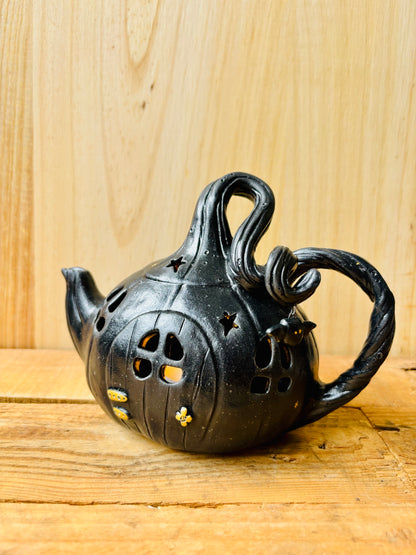 Théière citrouille - photophore noir et doré - 2