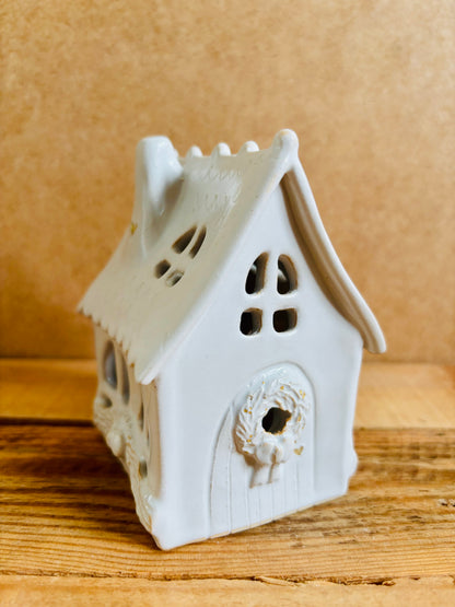 Maison de Noël - photophore blanc et or 31