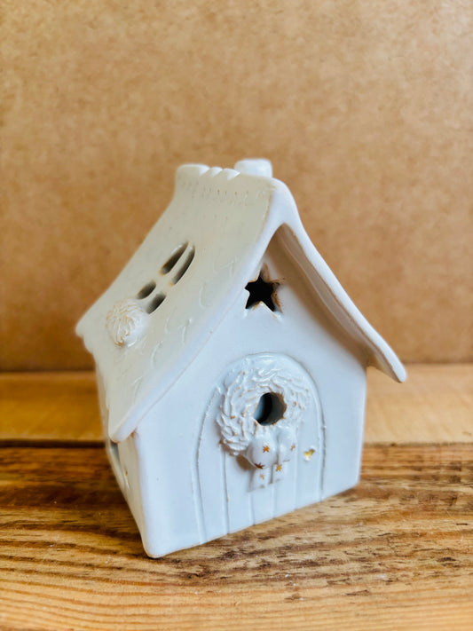 House 1 - white and gold tealight holder