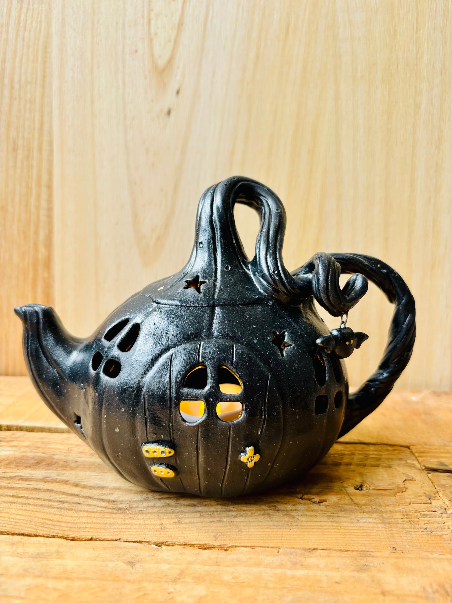 Théière citrouille - photophore noir et doré - 2