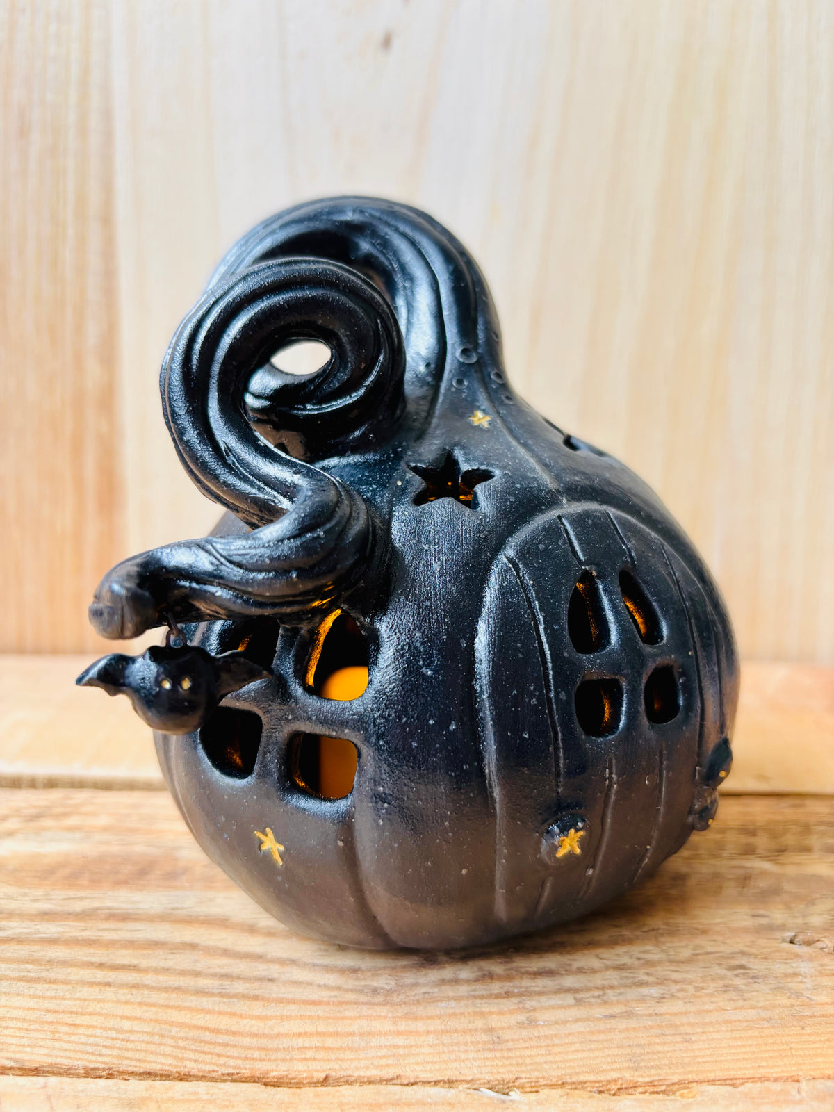 Maison citrouille - photophore noir et doré - 2