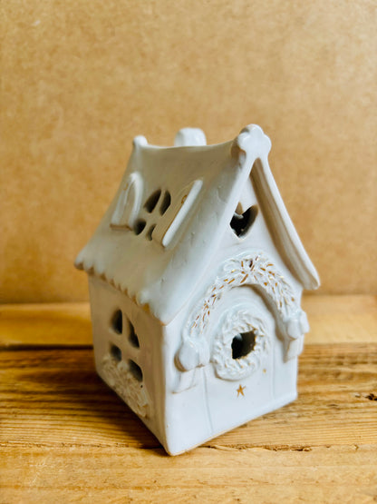 House 1 - white and gold tealight holder