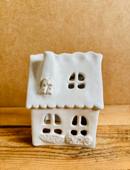 Maison de Noël - photophore blanc et or 27