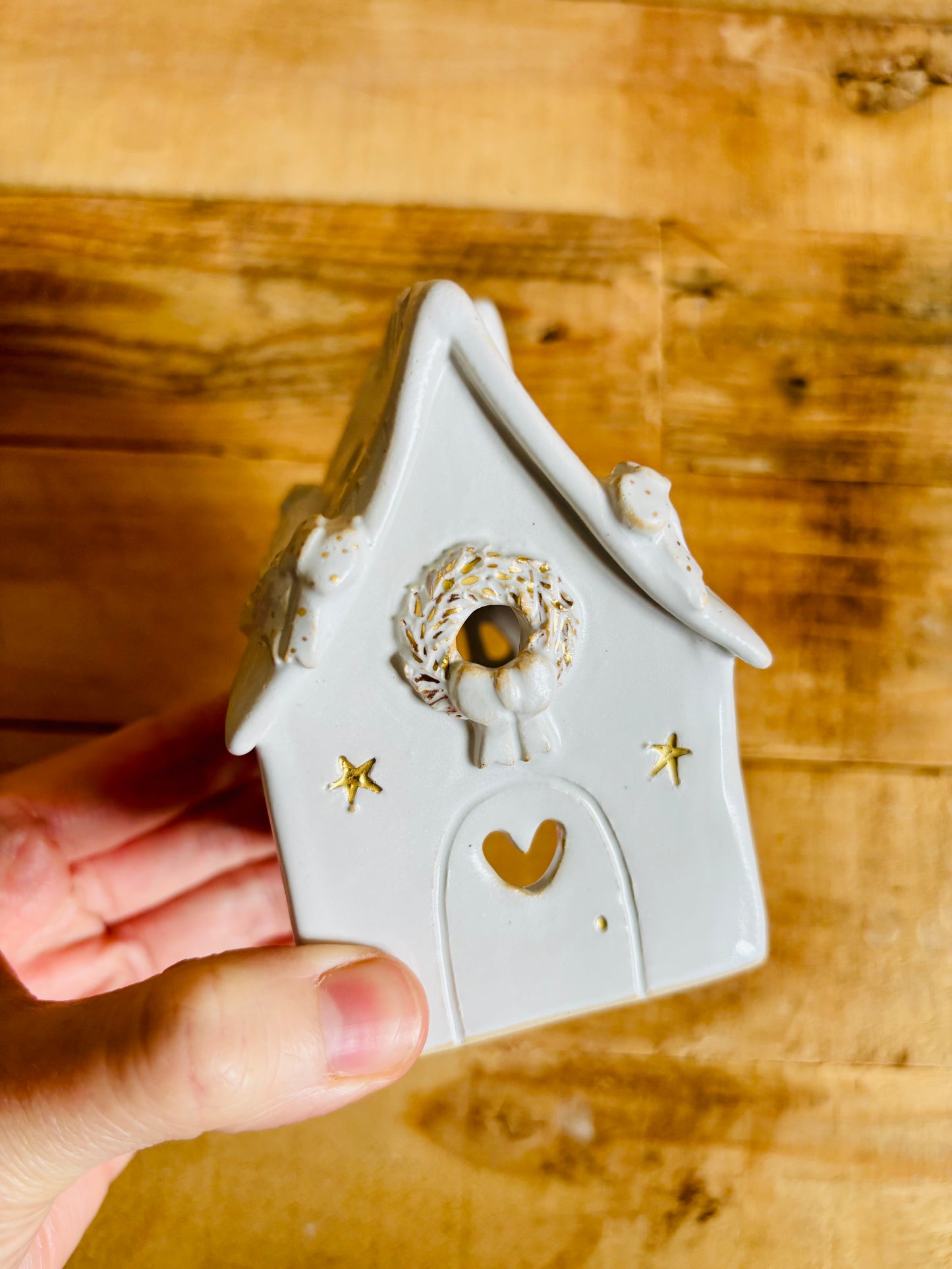 Maison de Noël - photophore blanc et or 8