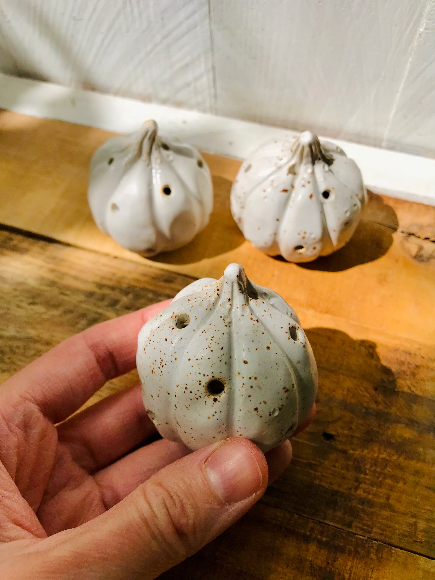 Three small pumpkins - white tealight holders