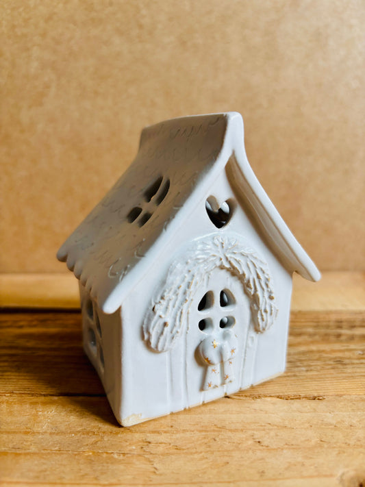 House 1 - white and gold tealight holder