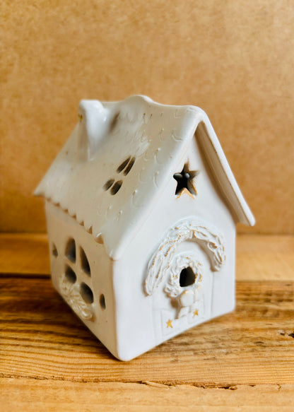 House 1 - white and gold tealight holder