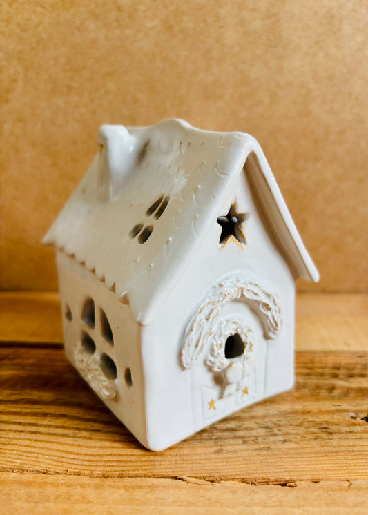 House 1 - white and gold tealight holder