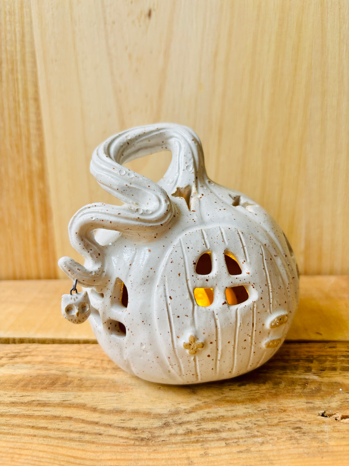 Maison citrouille - photophore blanc moucheté et or 1 - imparfaite