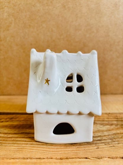 Maison de Noël - photophore blanc et or 25