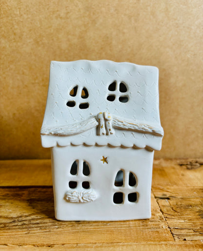 House 1 - white and gold tealight holder