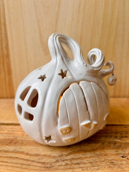 Maison citrouille - photophore blanc et or - imparfaite