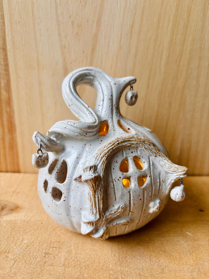 Maison citrouille - photophore blanc moucheté et or 5