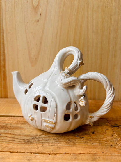 Théière citrouille - photophore blanc et or - 3
