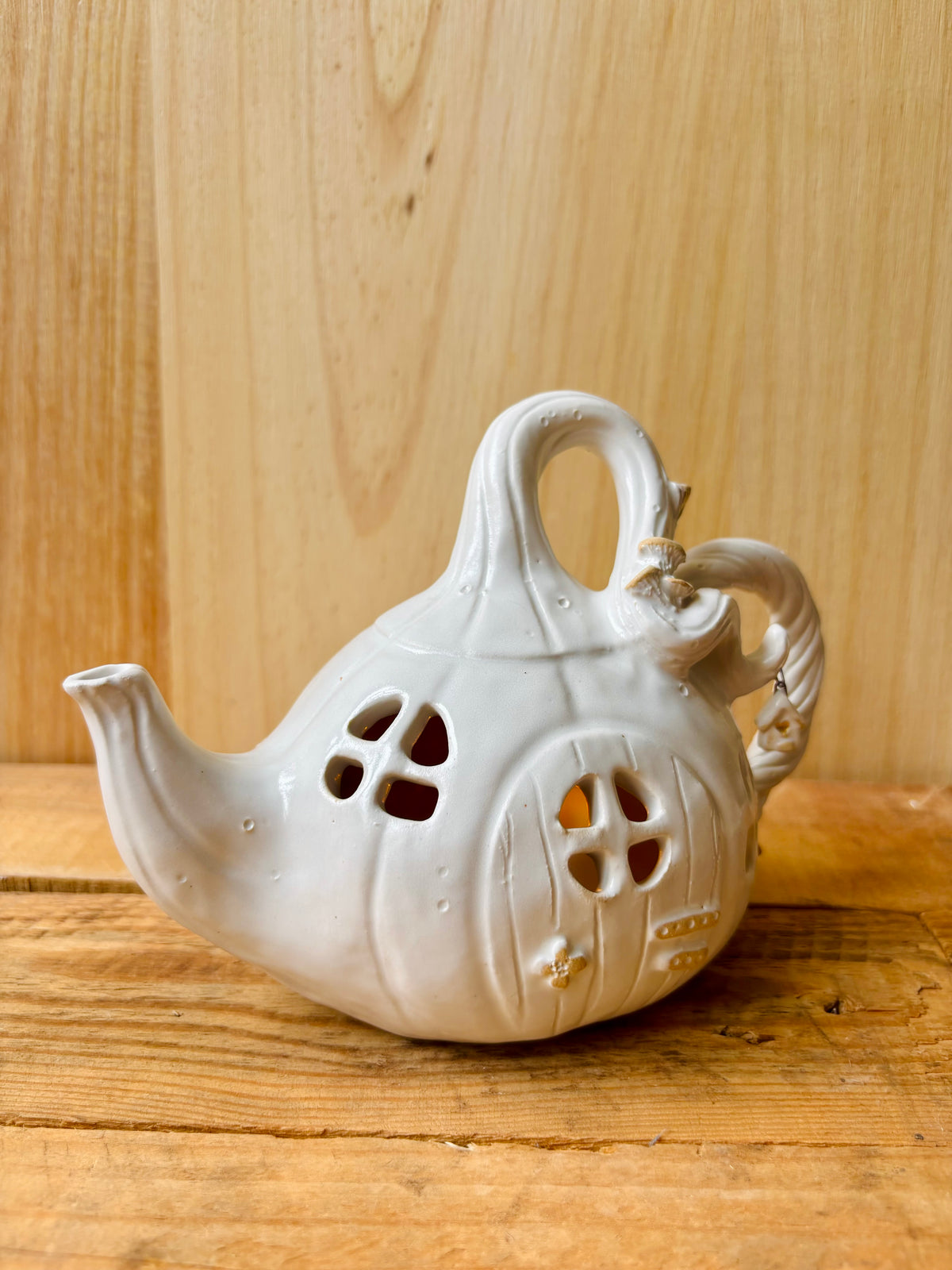 Théière citrouille - photophore blanc et or - 3