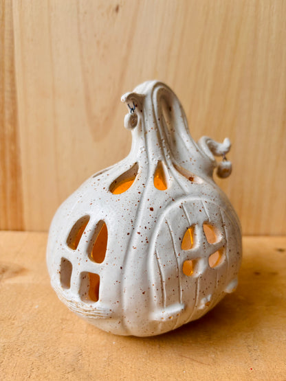 Maison citrouille - photophore blanc moucheté et or 6