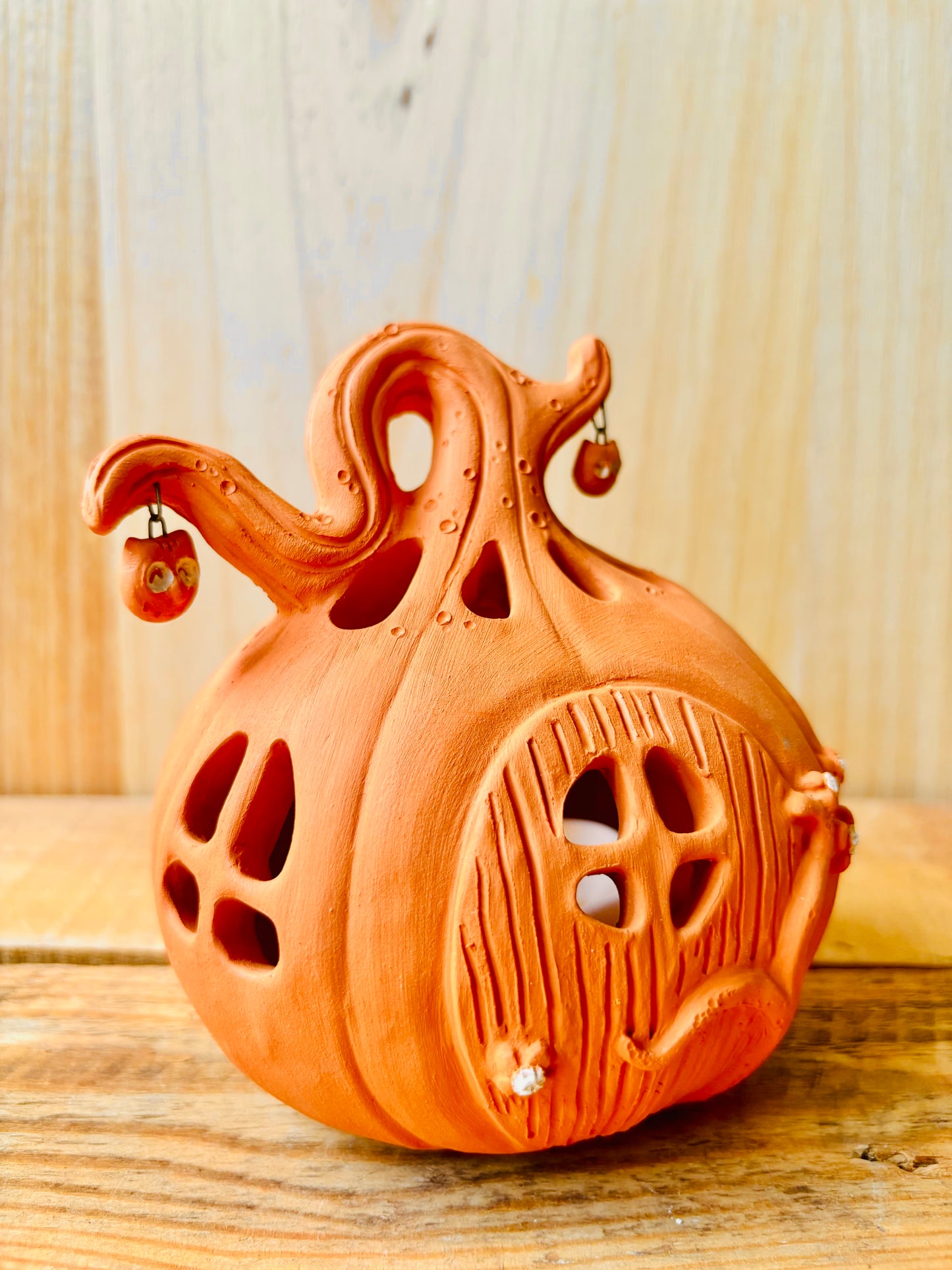Maison citrouille - photophore orange 2 - imparfaite