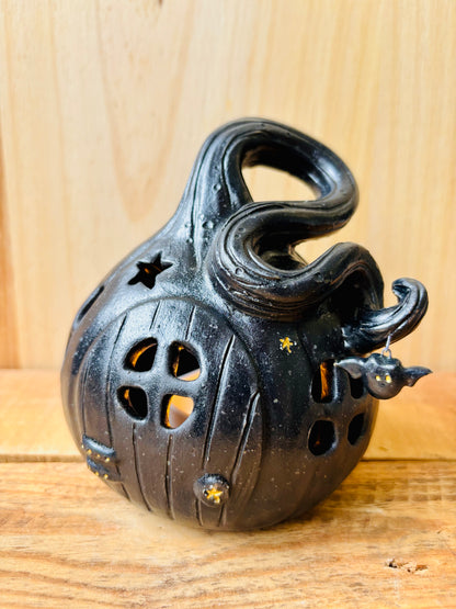 Maison citrouille - photophore noir et doré - 1