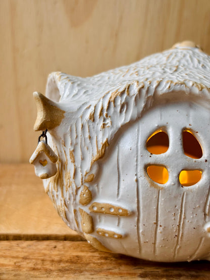 Maison Hobbit - photophore blanc et or 33