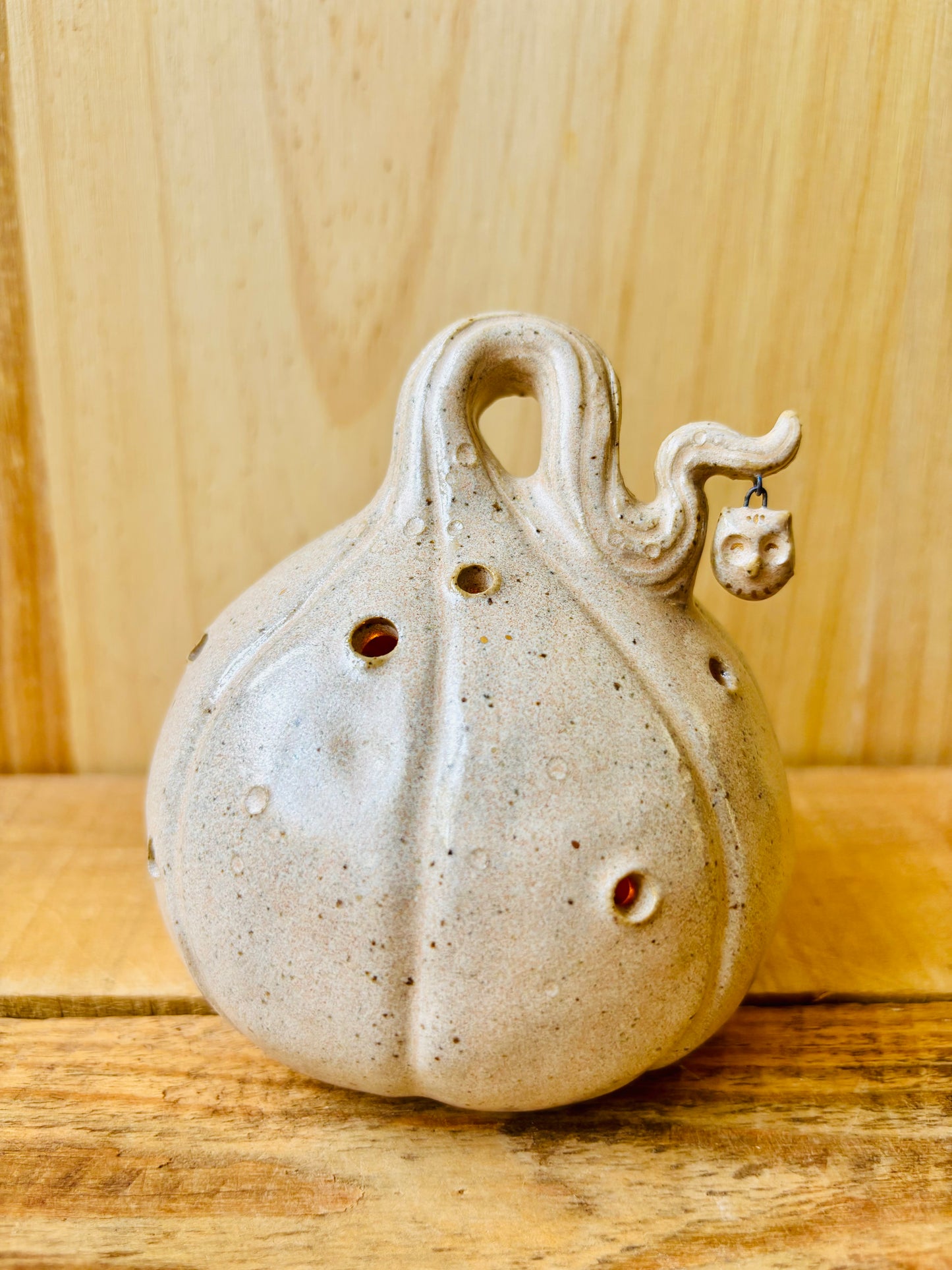 Citrouille - photophore beige moucheté et or