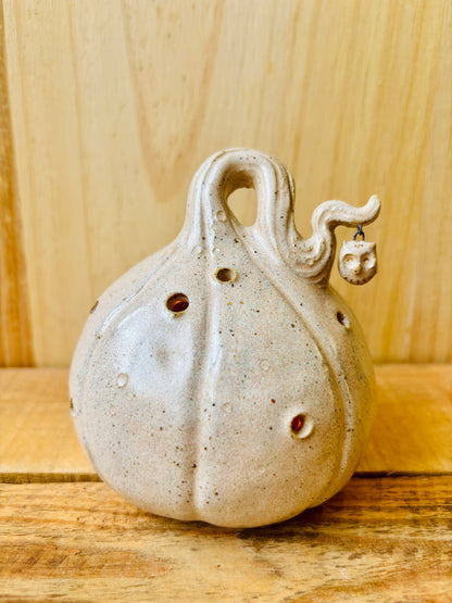 Citrouille - photophore beige moucheté et or
