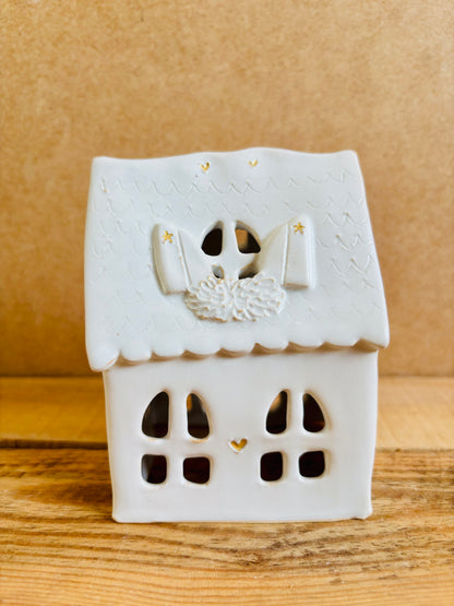House 1 - white and gold tealight holder