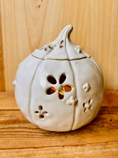 Grande citrouille en fleurs - boite photophore blanc