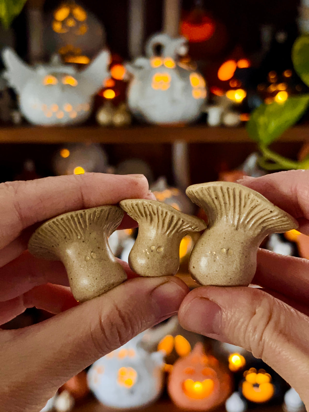 LEON GRAND - champignon miniature beige pyrité et or