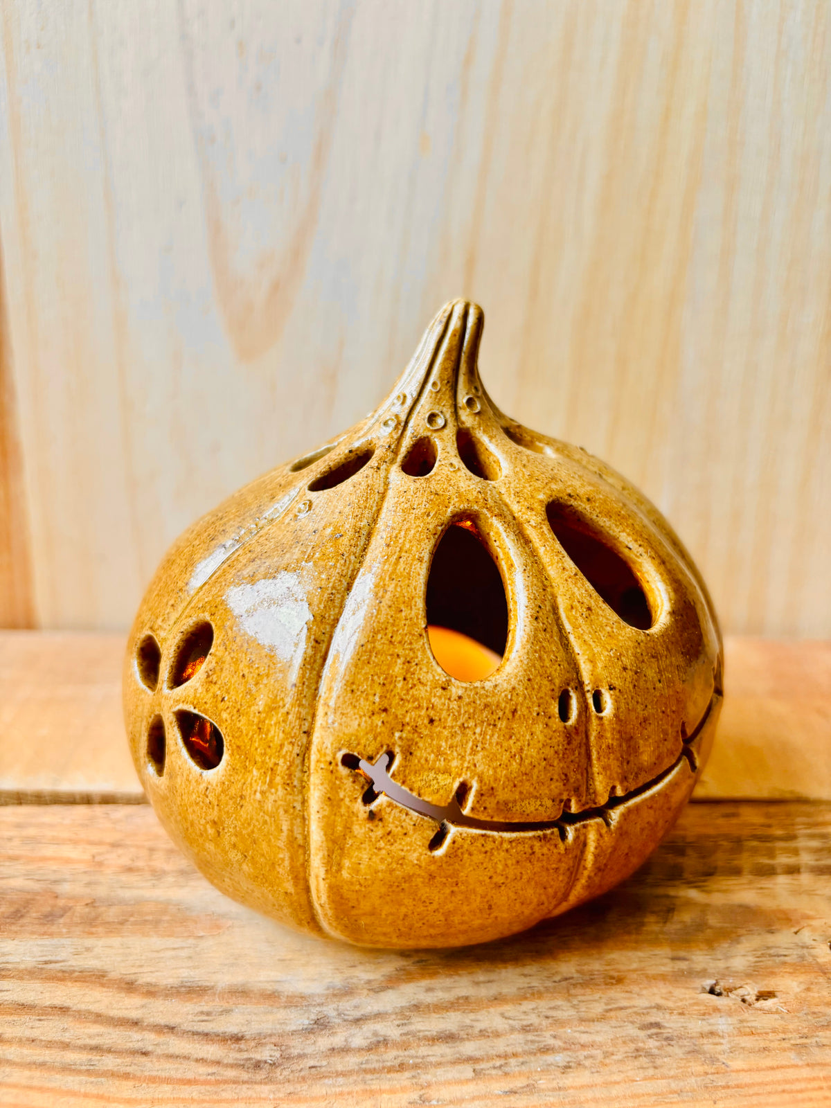 PATRICK MEXICAIN EN FLEURS - photophore brun kaki