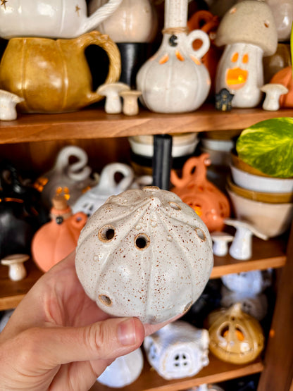 Pumpkin - speckled white tealight holder