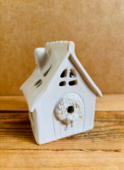 House 1 - white and gold tealight holder