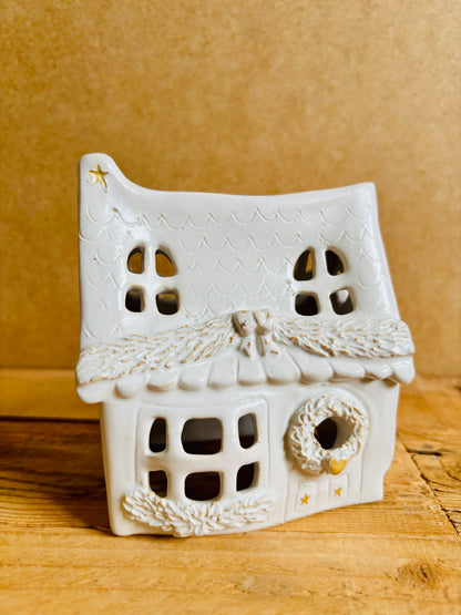 House 1 - white and gold tealight holder