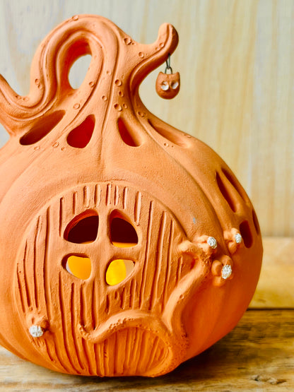 Maison citrouille - photophore orange 2 - imparfaite
