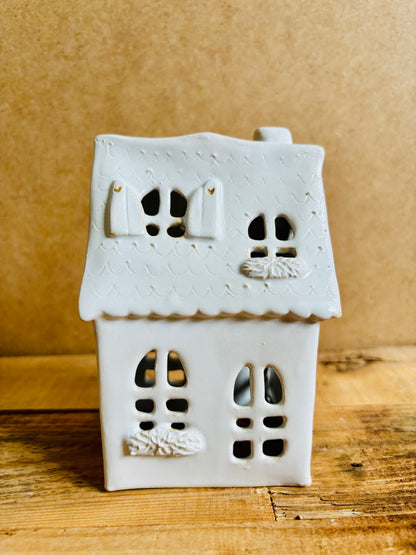 House 1 - white and gold tealight holder