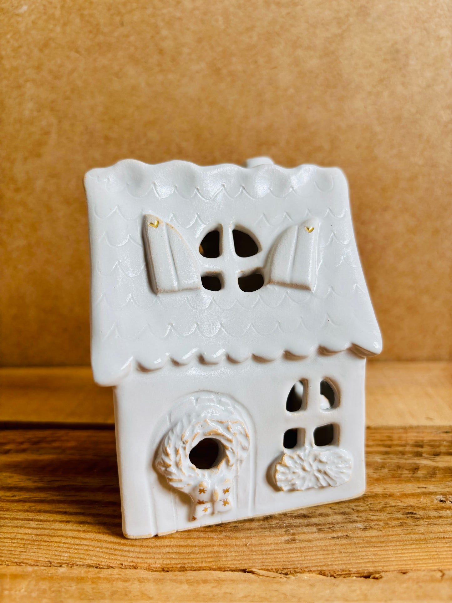 Maison de Noël - photophore blanc et or 27