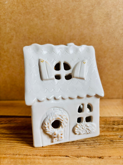 Maison de Noël - photophore blanc et or 27