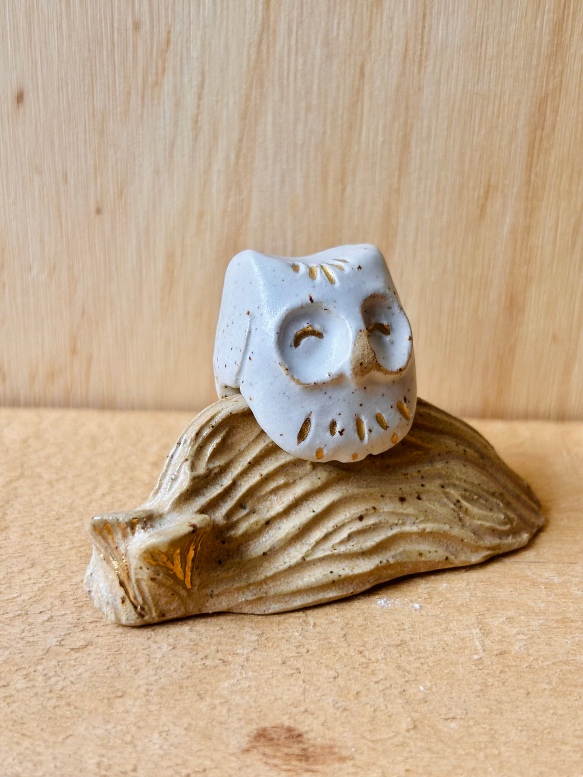 Hibou miniature blanc pyrité et or - 2