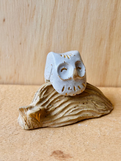 Hibou miniature blanc pyrité et or - 2