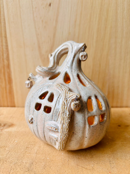 Maison citrouille - photophore beige moucheté