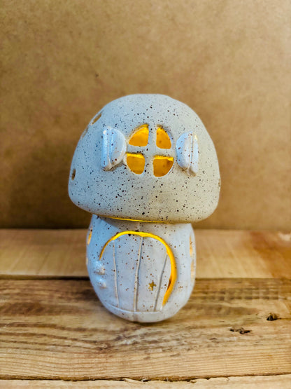 Maison champignon - photophore blanc moucheté et or 2